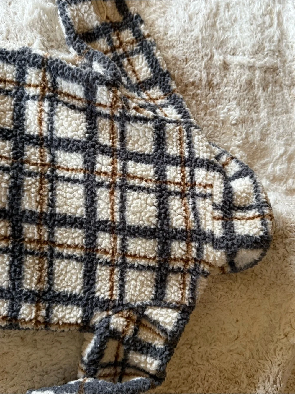 Carter's Plaid Sherpa Button-Up Jacket - Cream, Gray & Brown